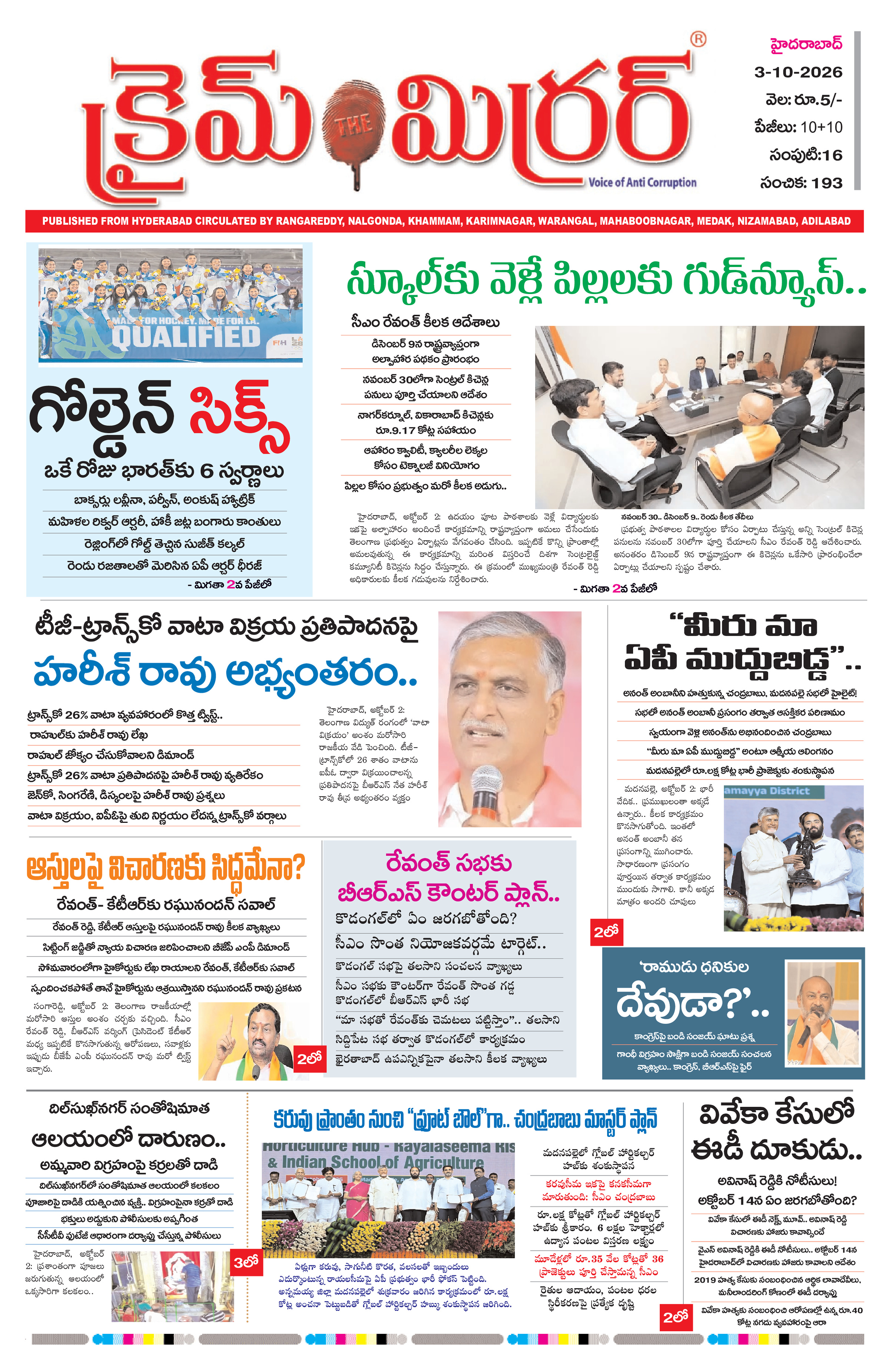 Crime Mirror Telugu Daily Newspaper